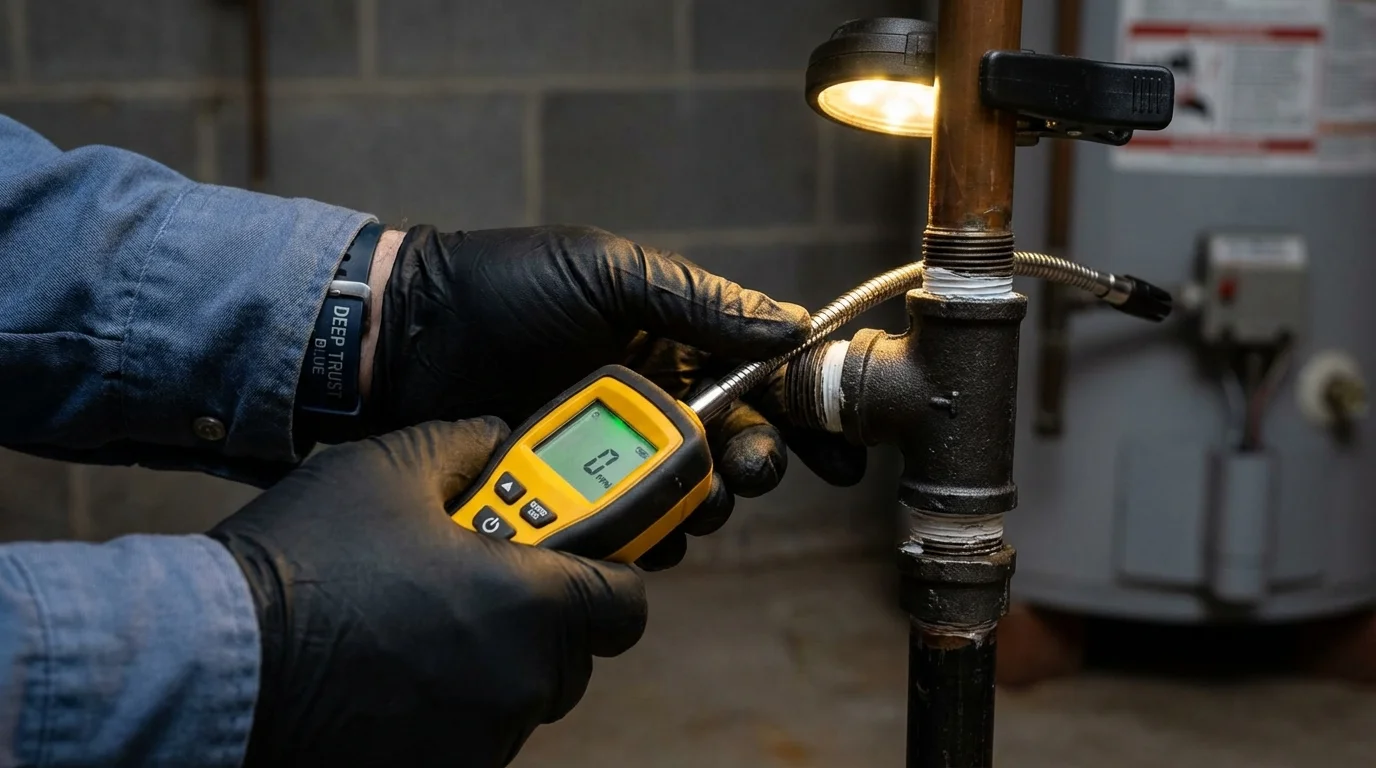 Gas leak detection with electronic sniffer by Johns Plumbing LLC in Somonauk